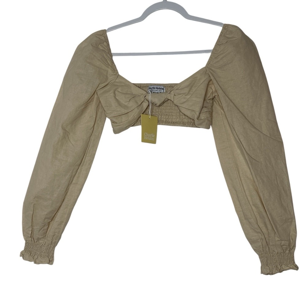 New ANTHROPOLOGIE Charlie Holiday Top Women's XS 2 Cropped Smocked Long Sleeve